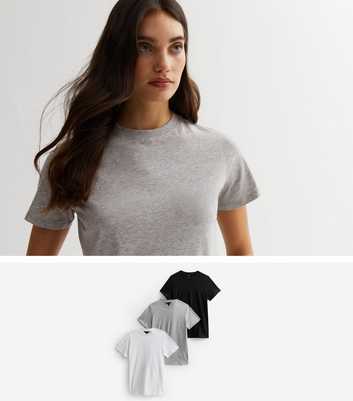 3 Pack Light Grey White and Black Crew Neck T-Shirts