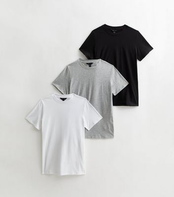 3 Pack Light Grey White and Black Crew Neck T-Shirts New Look