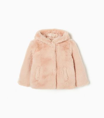 Zippy Pink Faux Fur Hooded Coat New Look