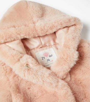 Zippy Pink Faux Fur Hooded Coat New Look