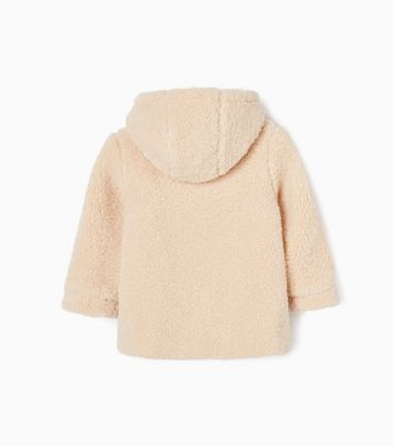 Zippy Cream Teddy Hooded Coat New Look