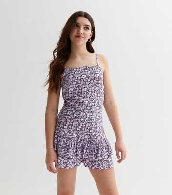 Girls Purple Ditsy Floral Frill Skort