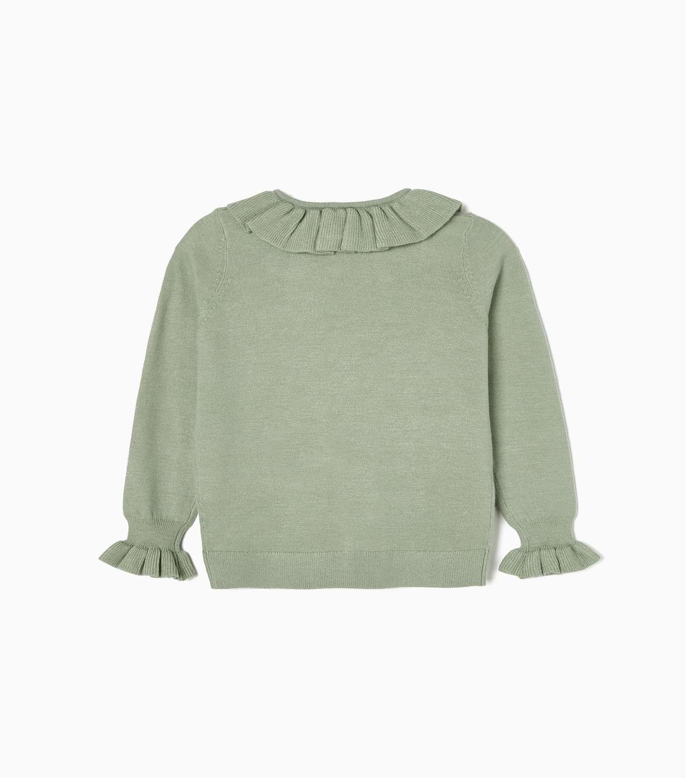 Zippy Light Green Knit Frill Collared Long Sleeve Cardigan Image 2