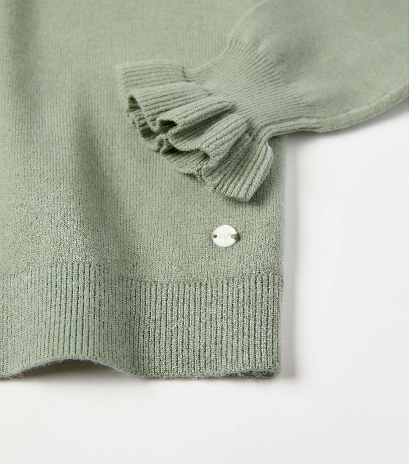 Zippy Light Green Knit Frill Collared Long Sleeve Cardigan Image 4