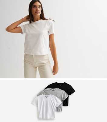 3 Pack Light Grey Black and White Boxy T-Shirts
