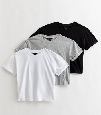 3 Pack Light Grey Black and White Boxy T-Shirts New Look