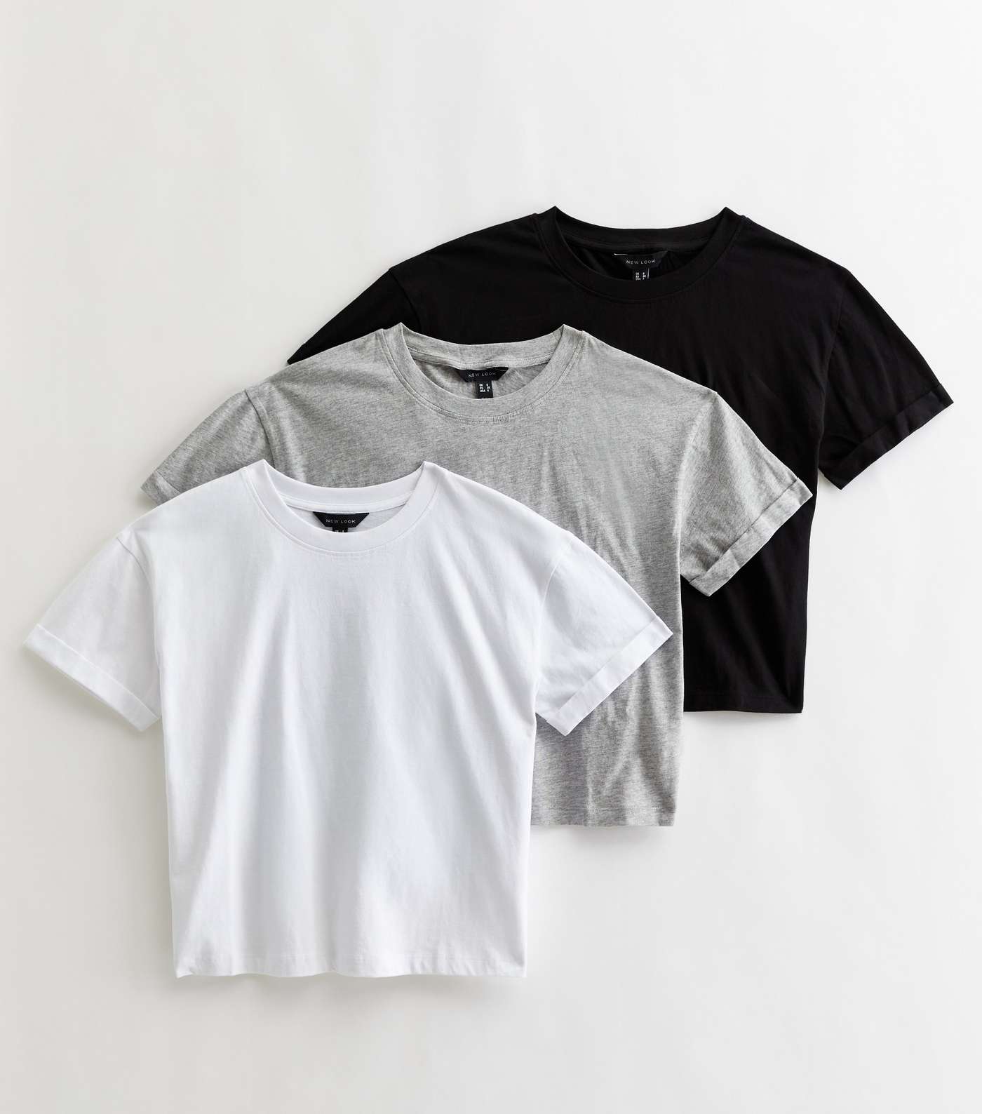 3 Pack Light Grey Black and White Boxy T-Shirts Image 5