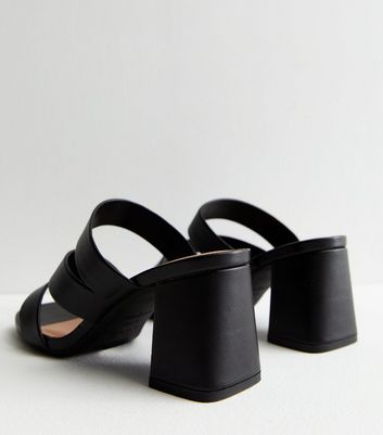 Wide Fit Black Asymmetric Mid Block Heel Mule Sandals New Look Vegan