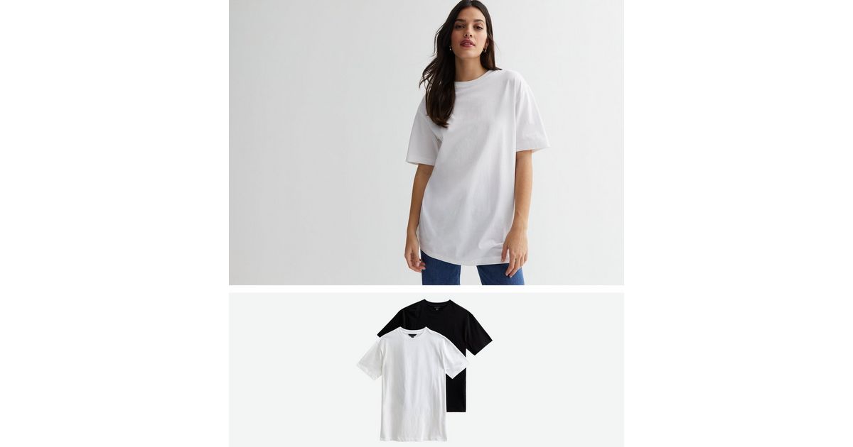 2 Pack White and Black Oversized TShirts New Look