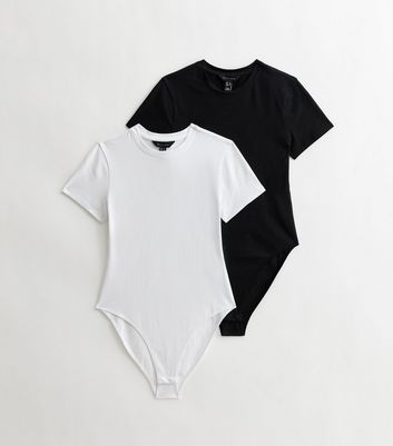 2 Pack Black and White Crew Neck Bodysuits New Look