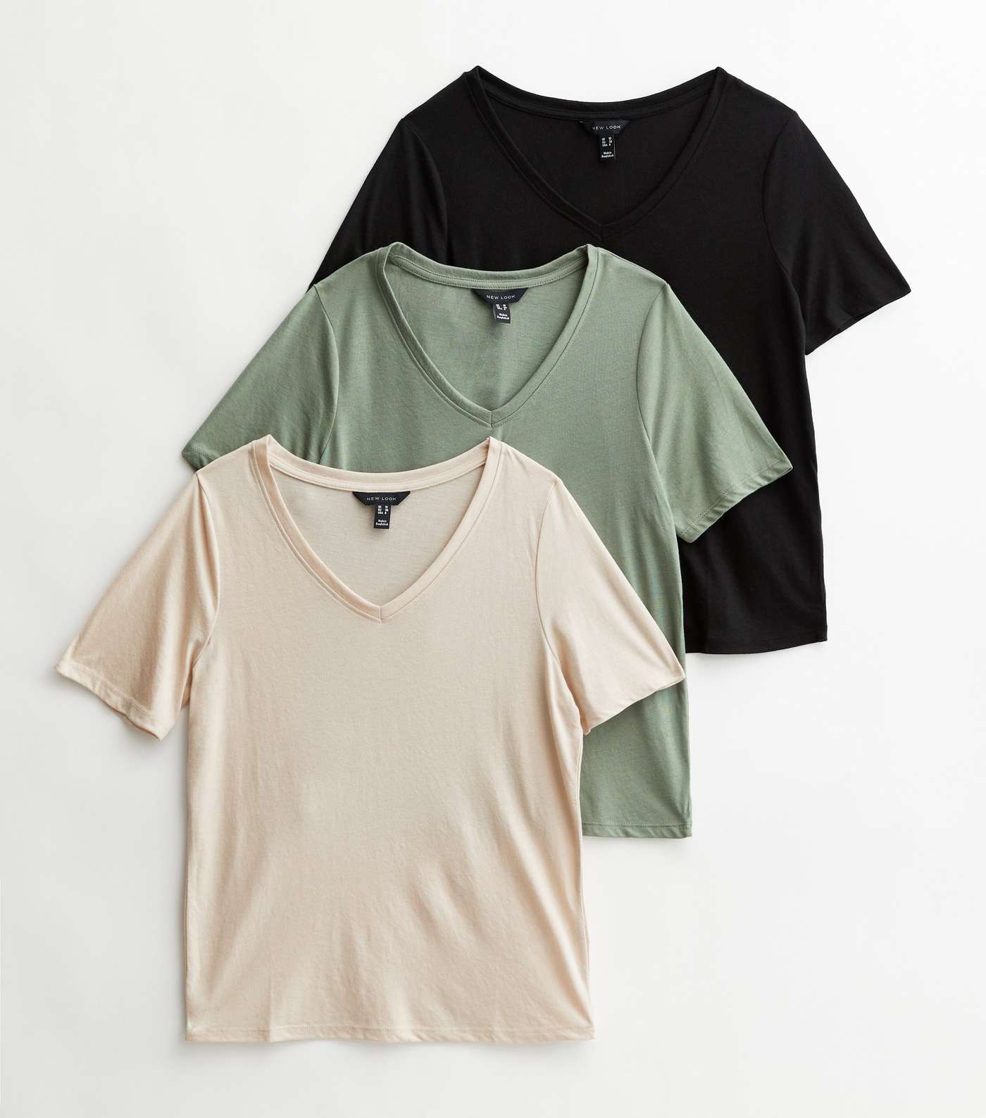 3 Pack Stone Green and Black V Neck T-Shirts Image 5