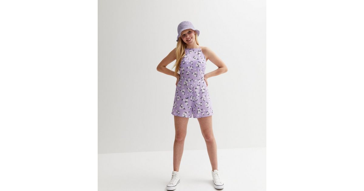 5210013 Purple Floral Playsuit