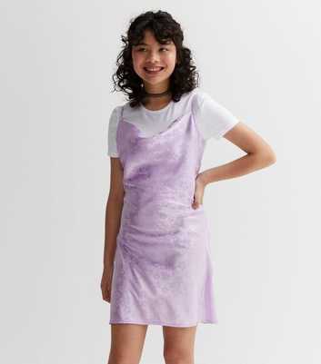 Girls Lilac Jacquard Satin Strappy Mini Dress