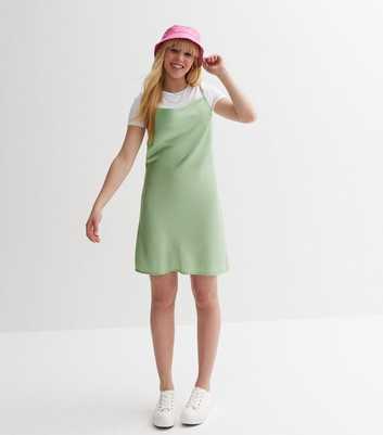 Girls Light Green Satin Strappy Mini Dress