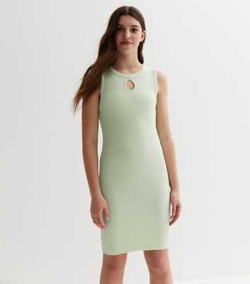 Girls Mint Green Ribbed Keyhole Dress