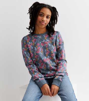 Name It Pale Blue Floral Crew Neck Sweatshirt