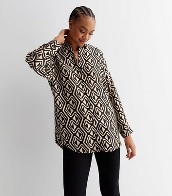 Tall Black Geometric Print Satin Shirt