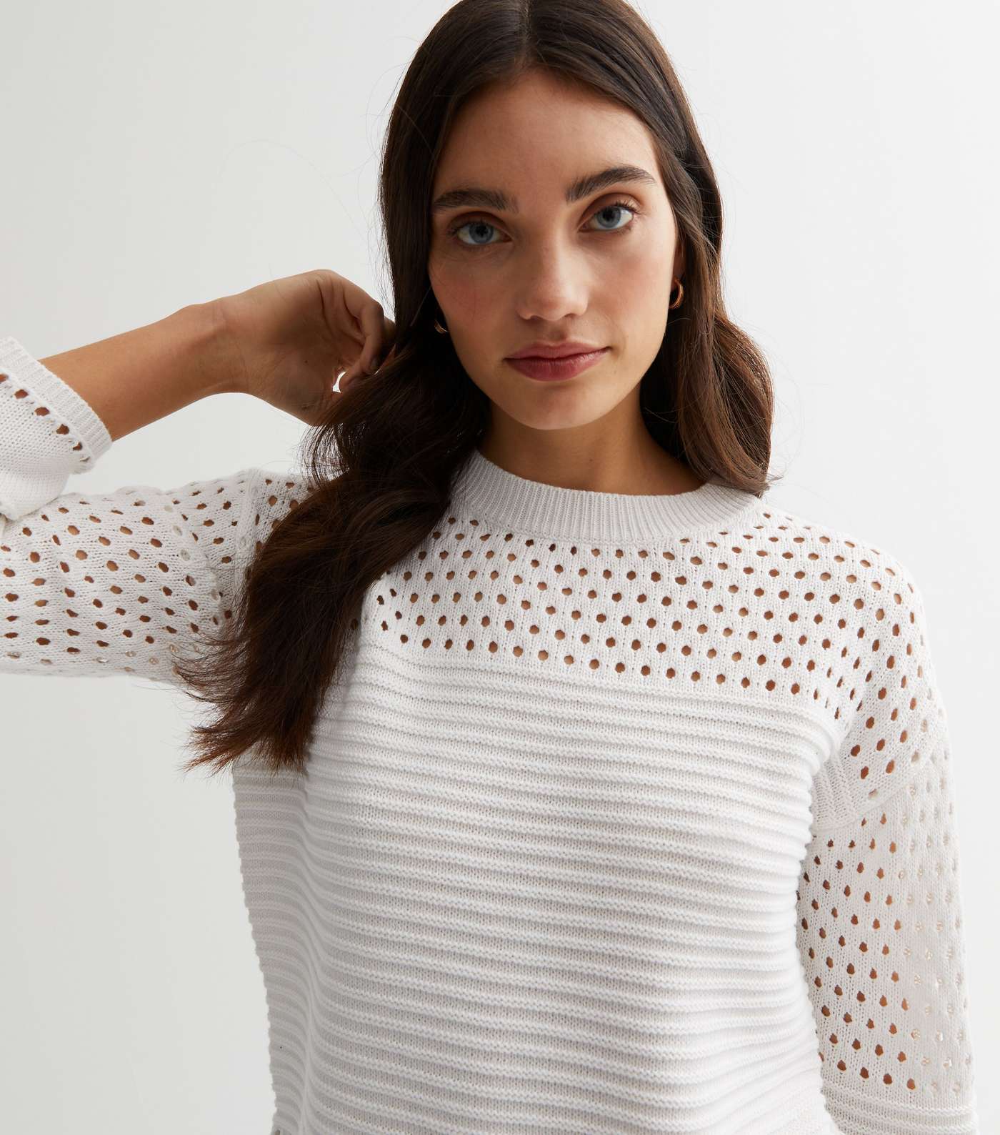 White Open Stitch Ribbed Knit Jumper Image 2