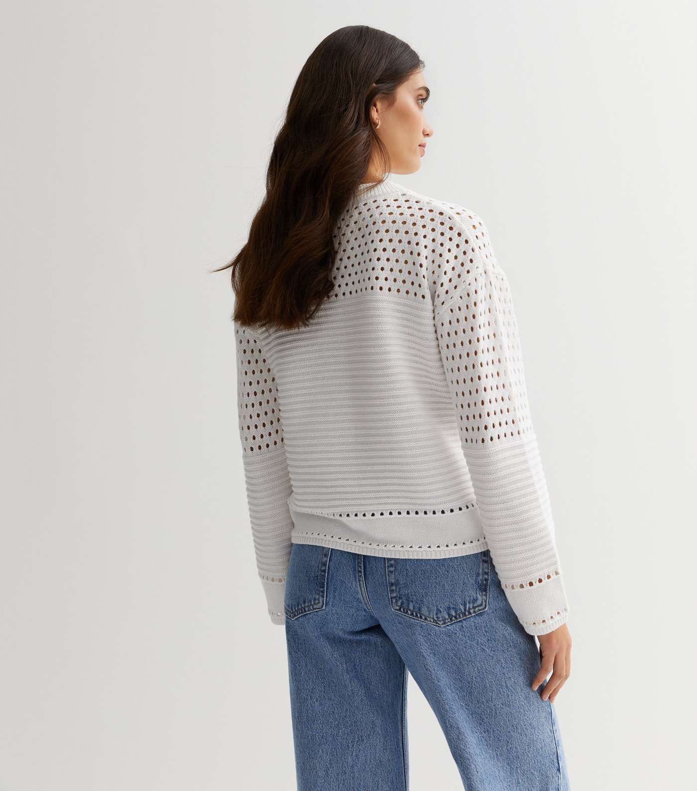 White Open Stitch Ribbed Knit Jumper Image 4