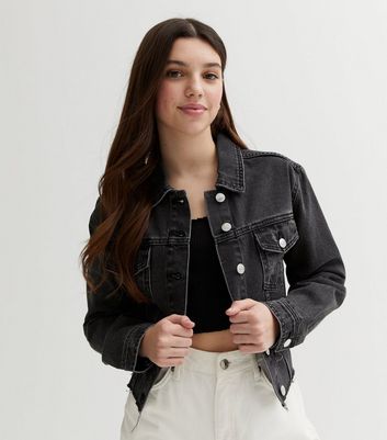 Crop black denim clearance jacket