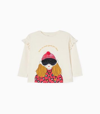 Zippy White Sequin Logo Frill Long Sleeve Top