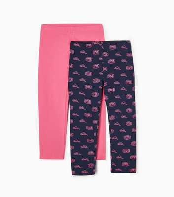 Zippy 2 Pack Pink and Navy Game Over Logo Leggings