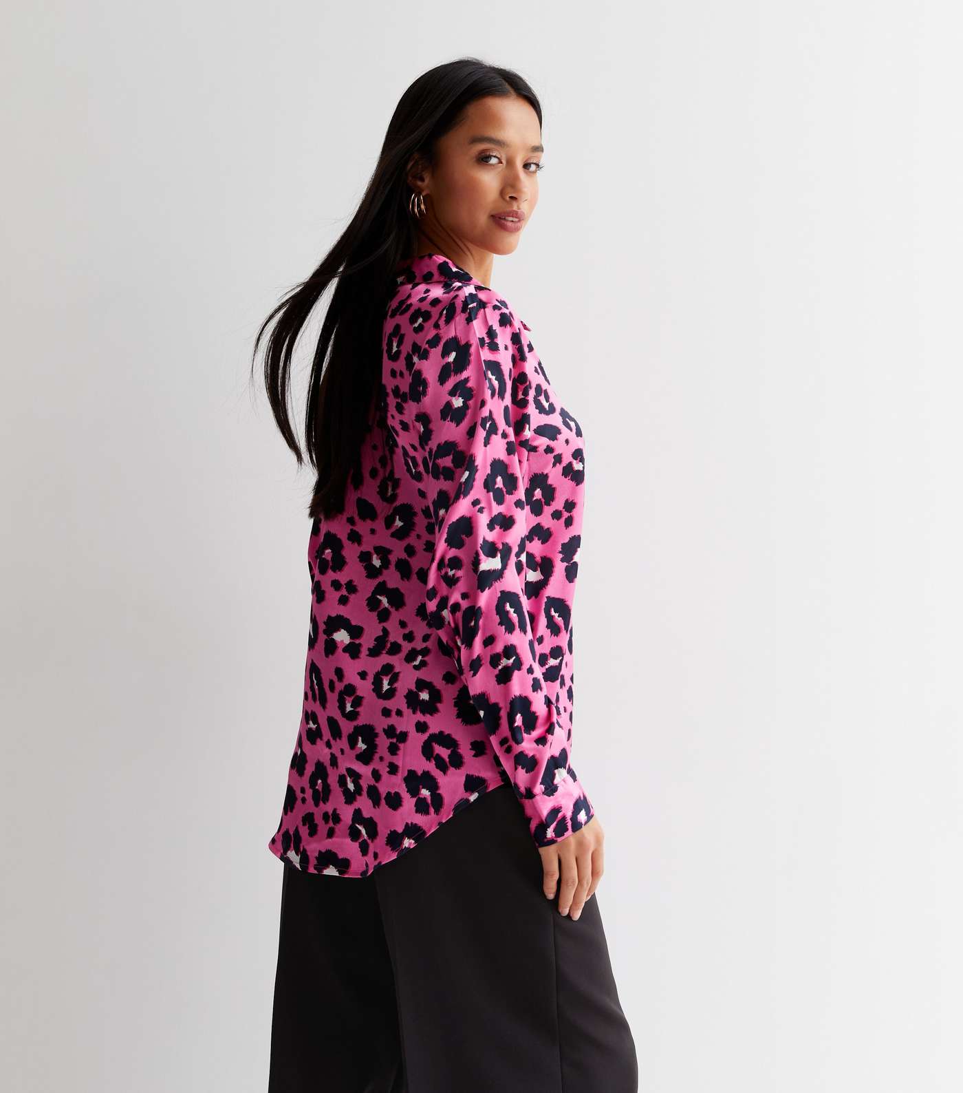 Petite Pink Leopard Print Satin Shirt Image 4