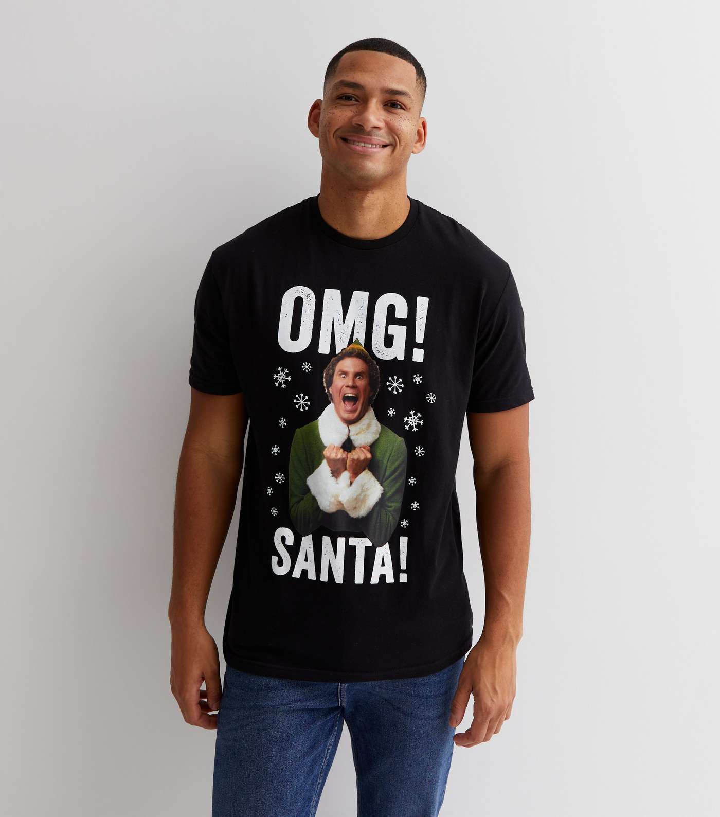 Black OMG Santa Elf Logo Christmas T-Shirt