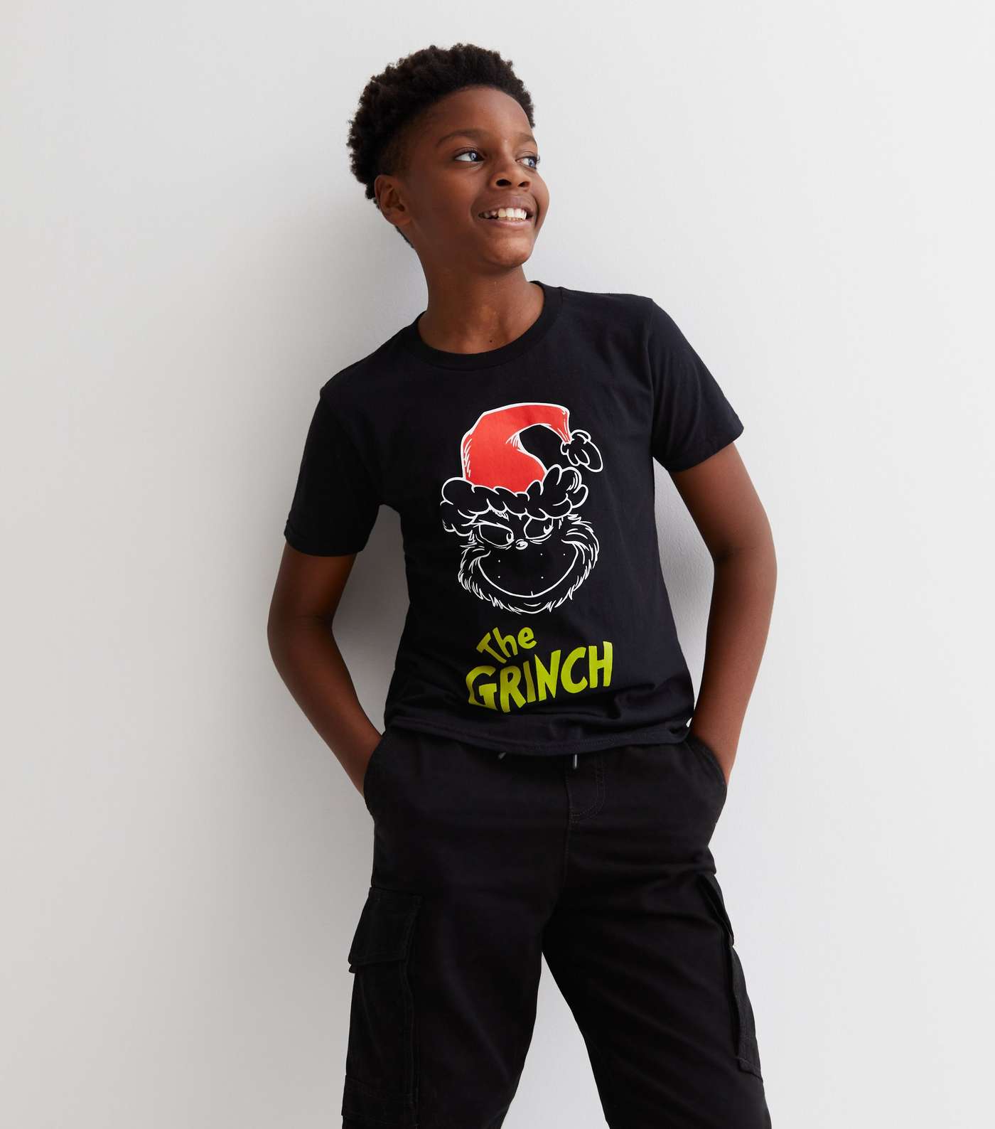 Boys Black Crew Neck The Grinch Christmas Logo T-Shirt