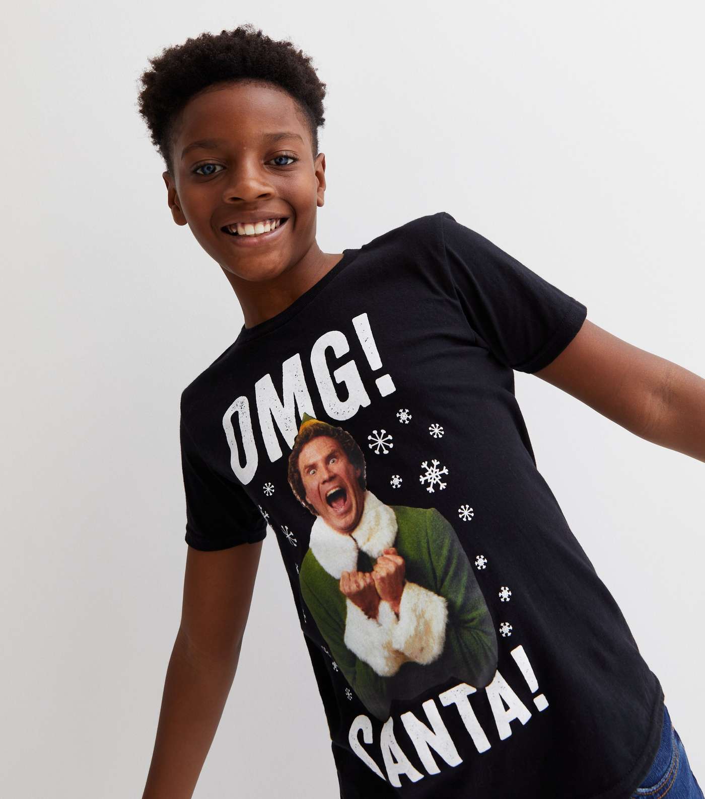 Boys Black OMG Santa Elf Logo Christmas T-Shirt