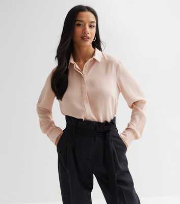 Petite Pale Pink Collared Long Sleeve Shirt