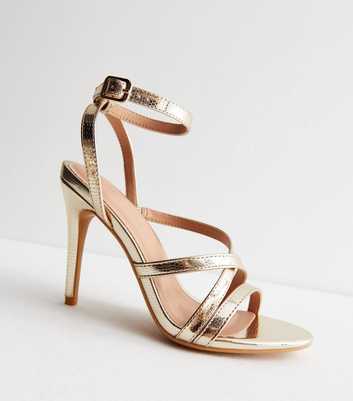 Gold Faux Snake Strappy Stiletto Heel Sandals