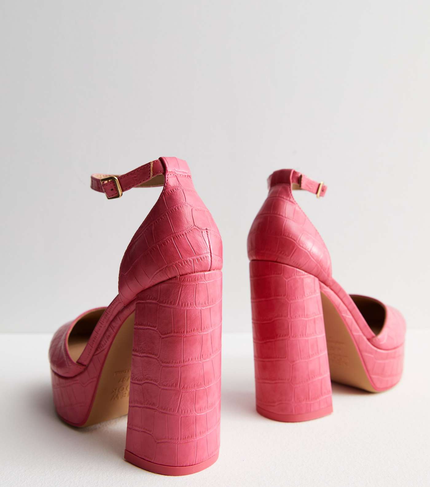 Bright Pink Faux Croc 2 Part Platform Block Heel Sandals Image 4
