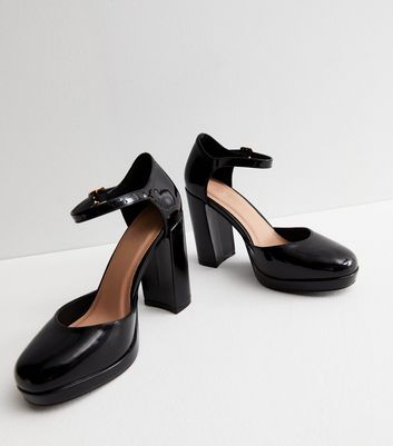 Black patent leather heels with ankle strap on sale