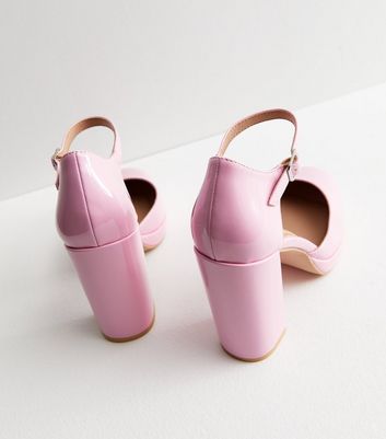 Pink Patent 2 Part Platform Block Heel Sandals New Look