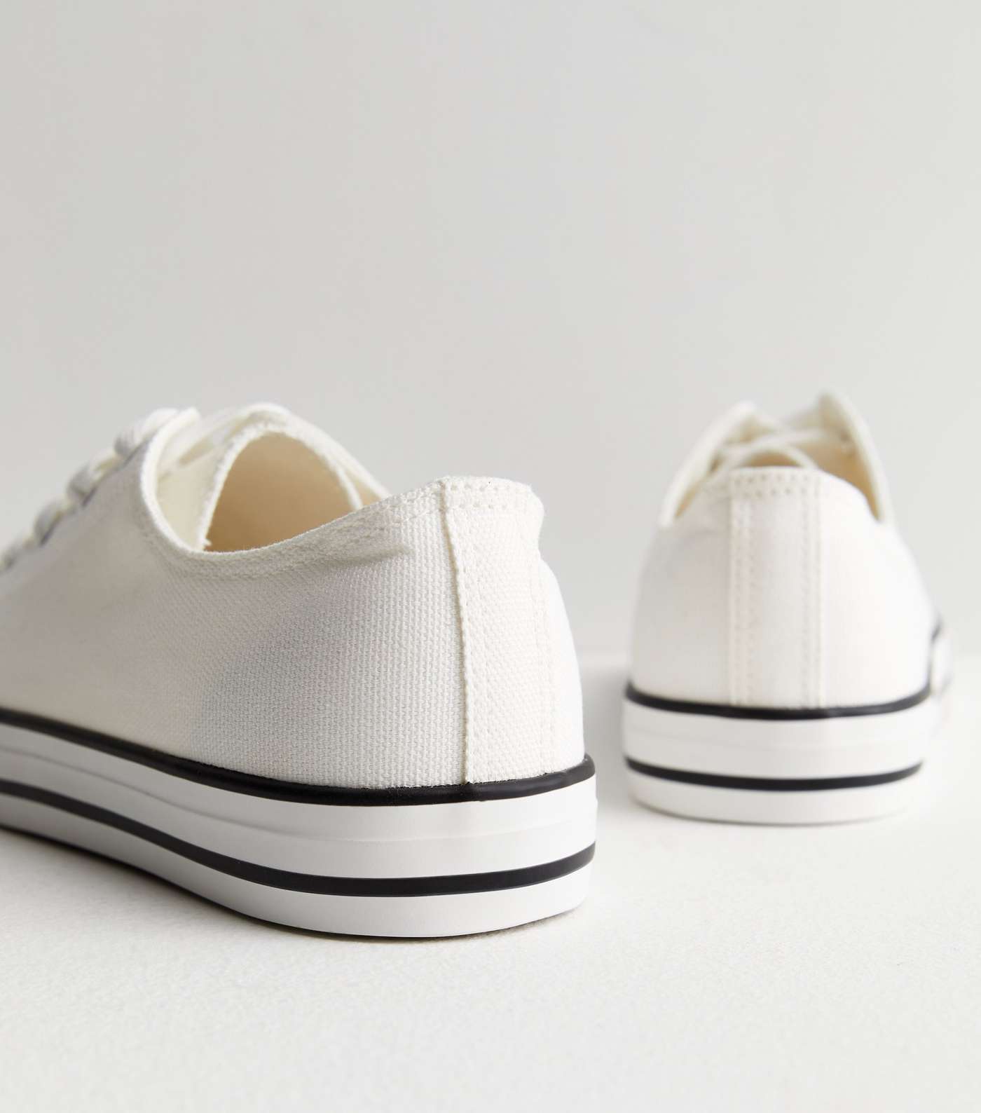 Wide Fit White Canvas Stripe Lace Up Trainers Image 3