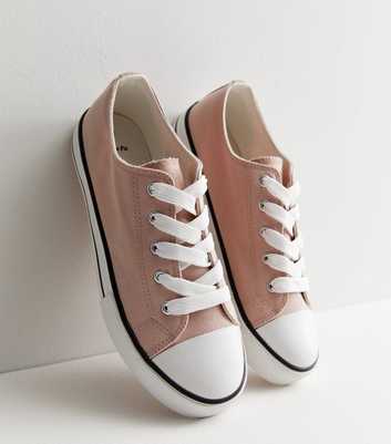Wide Fit Pink Canvas Stripe Lace Up Trainers