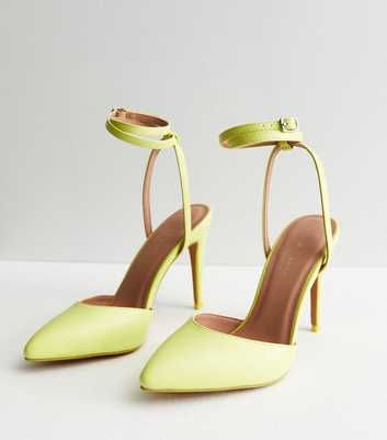 Green Leather-Look Strappy Stiletto Heel Court Shoes