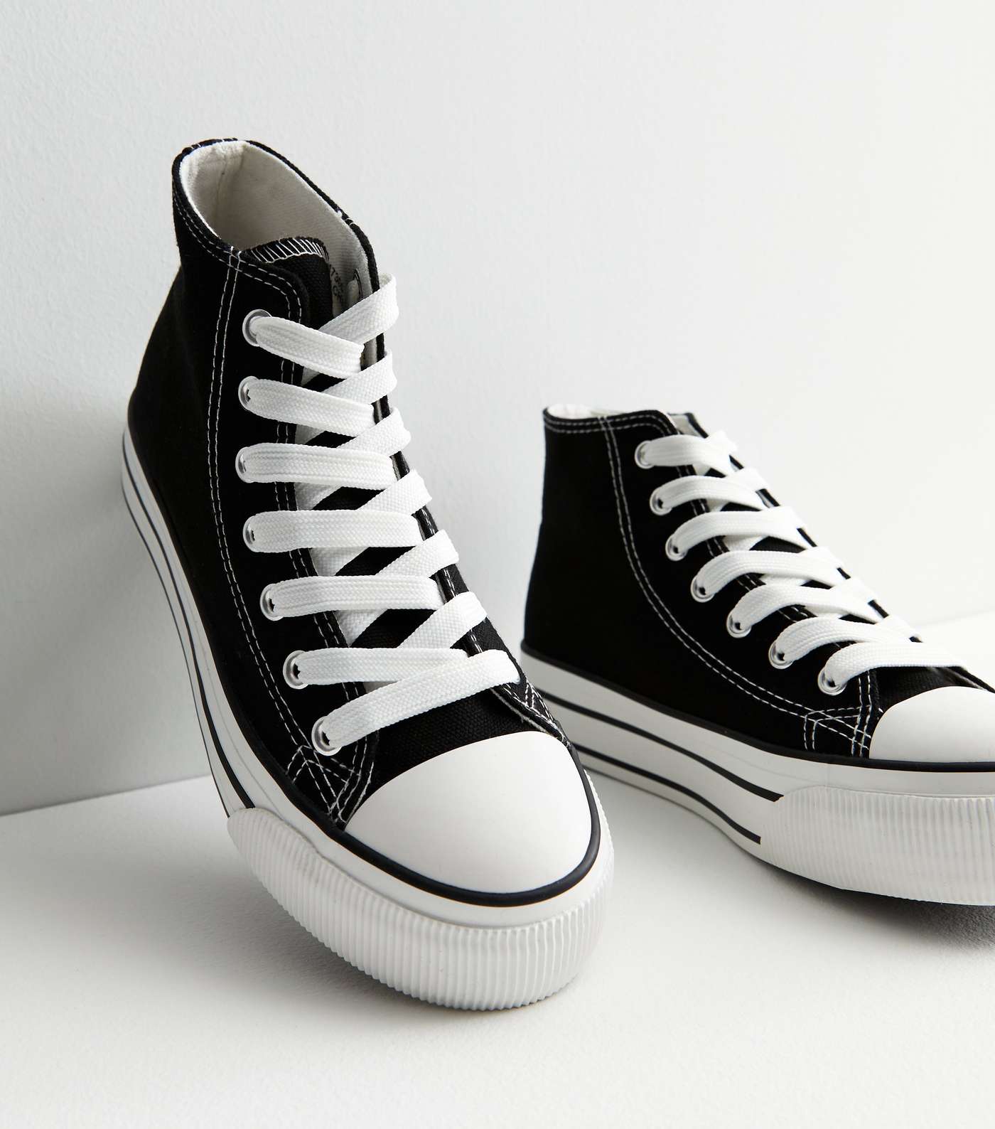 Black Double Stripe Canvas High Top Trainers