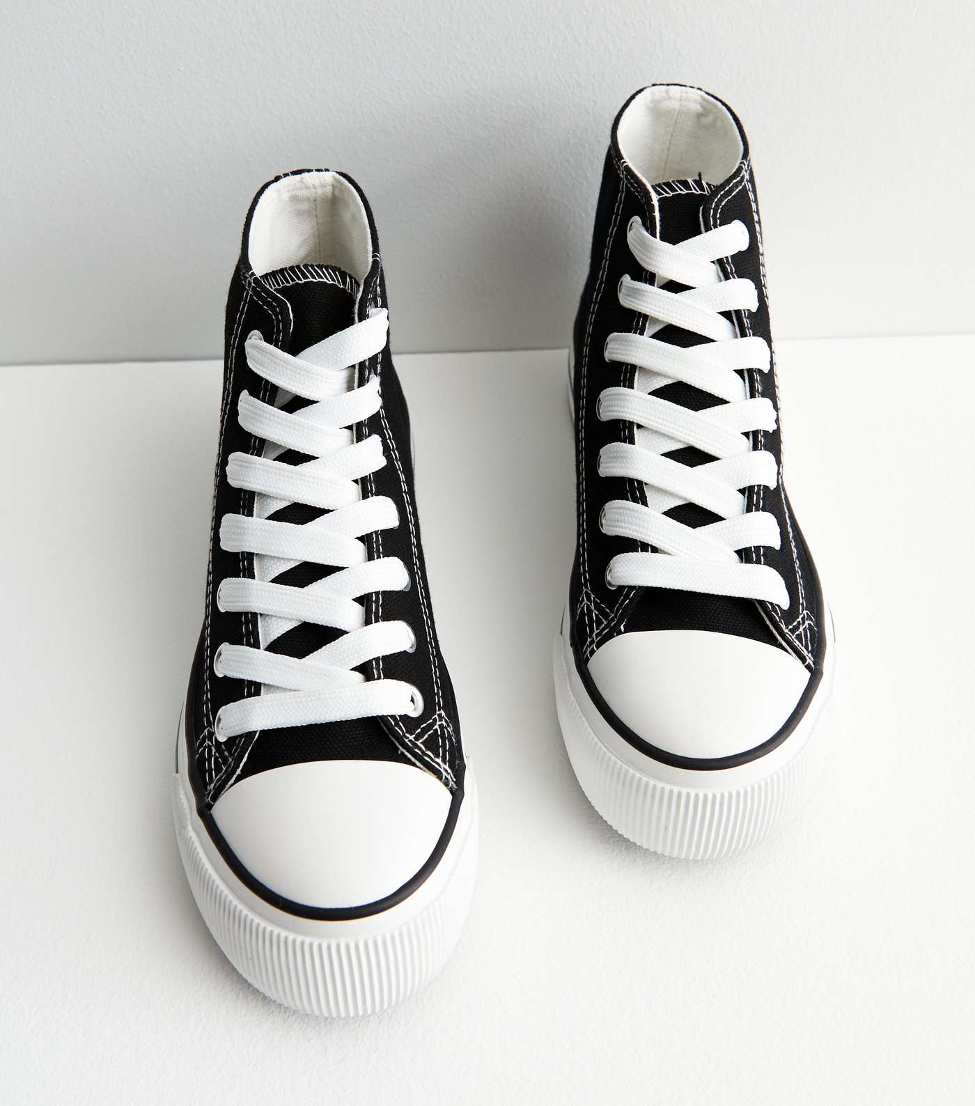 Black Double Stripe Canvas High Top Trainers Image 3