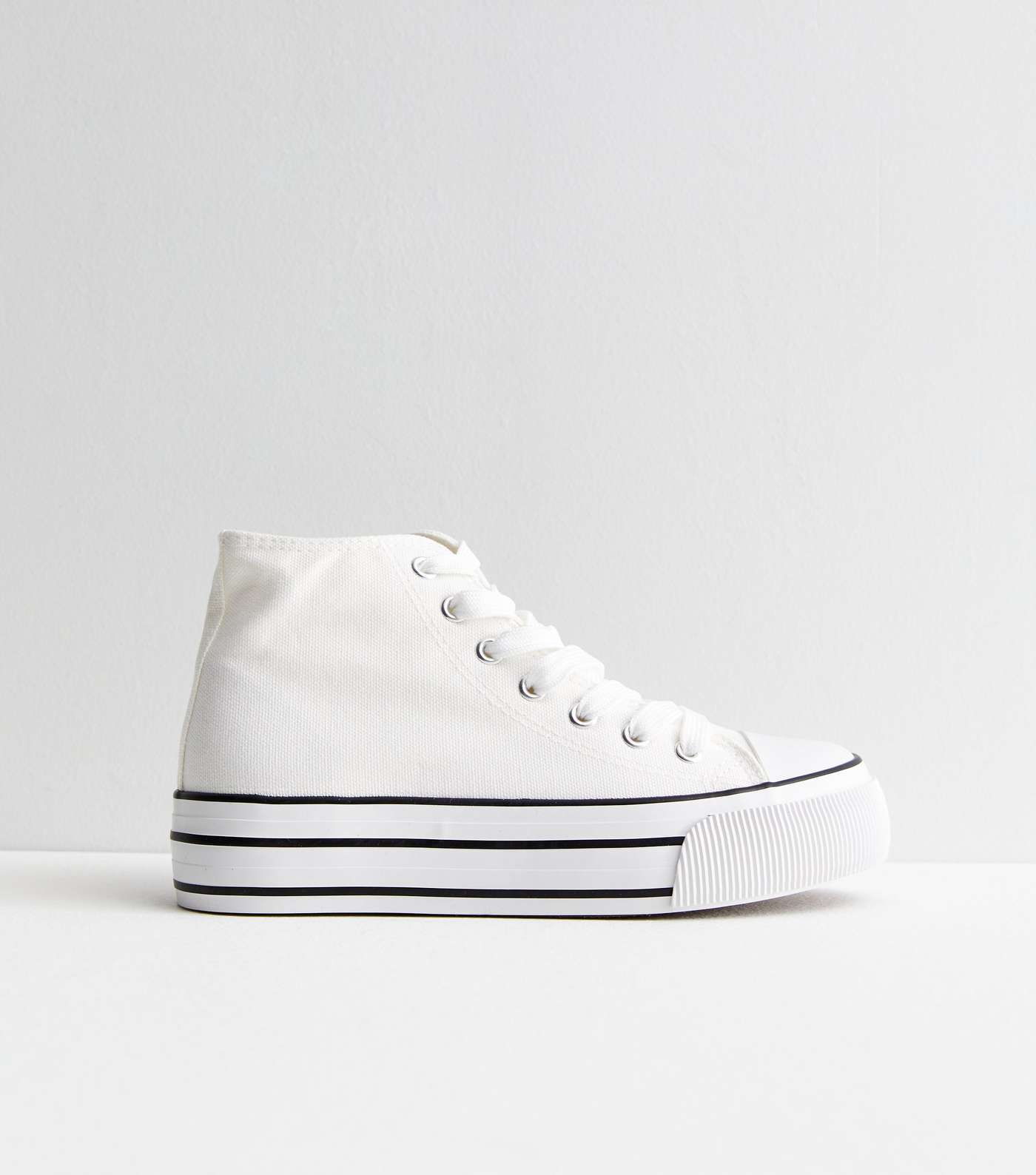 White Double Stripe Canvas High Top Trainers Image 3