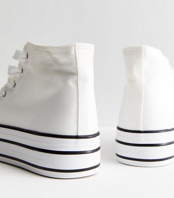 White Double Stripe Canvas High Top Trainers New Look Vegan