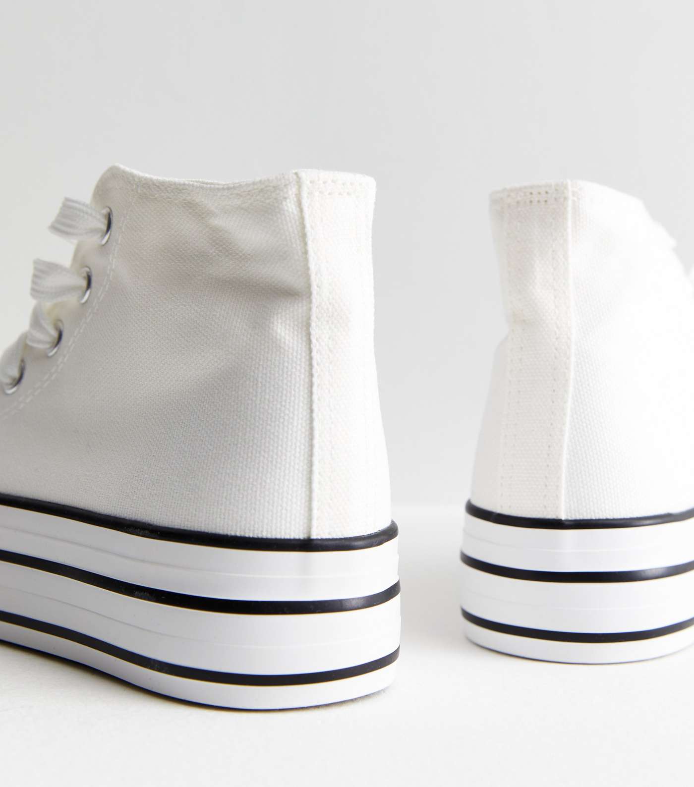 White Double Stripe Canvas High Top Trainers Image 5