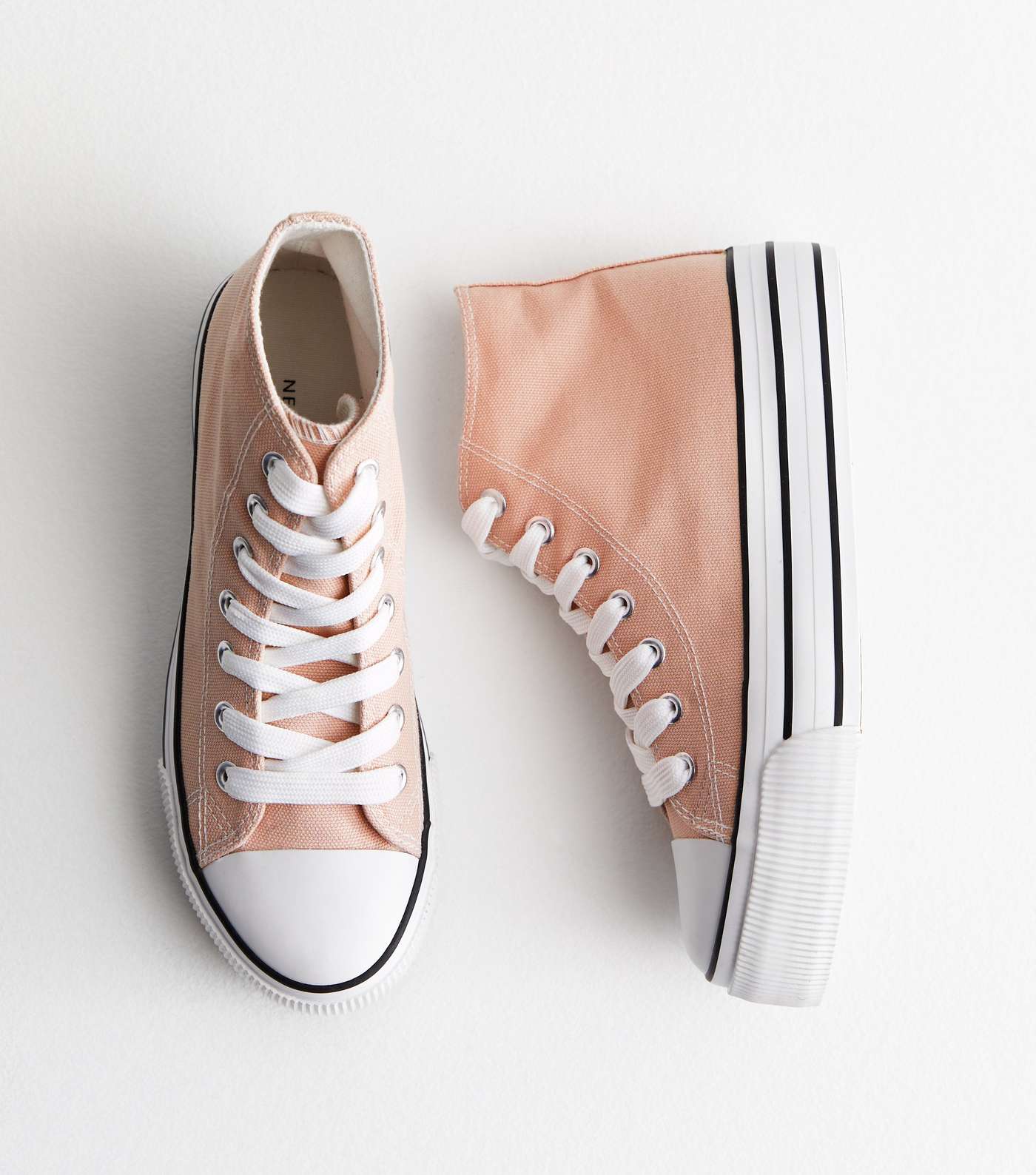Pale Pink Double Stripe Canvas High Top Trainers