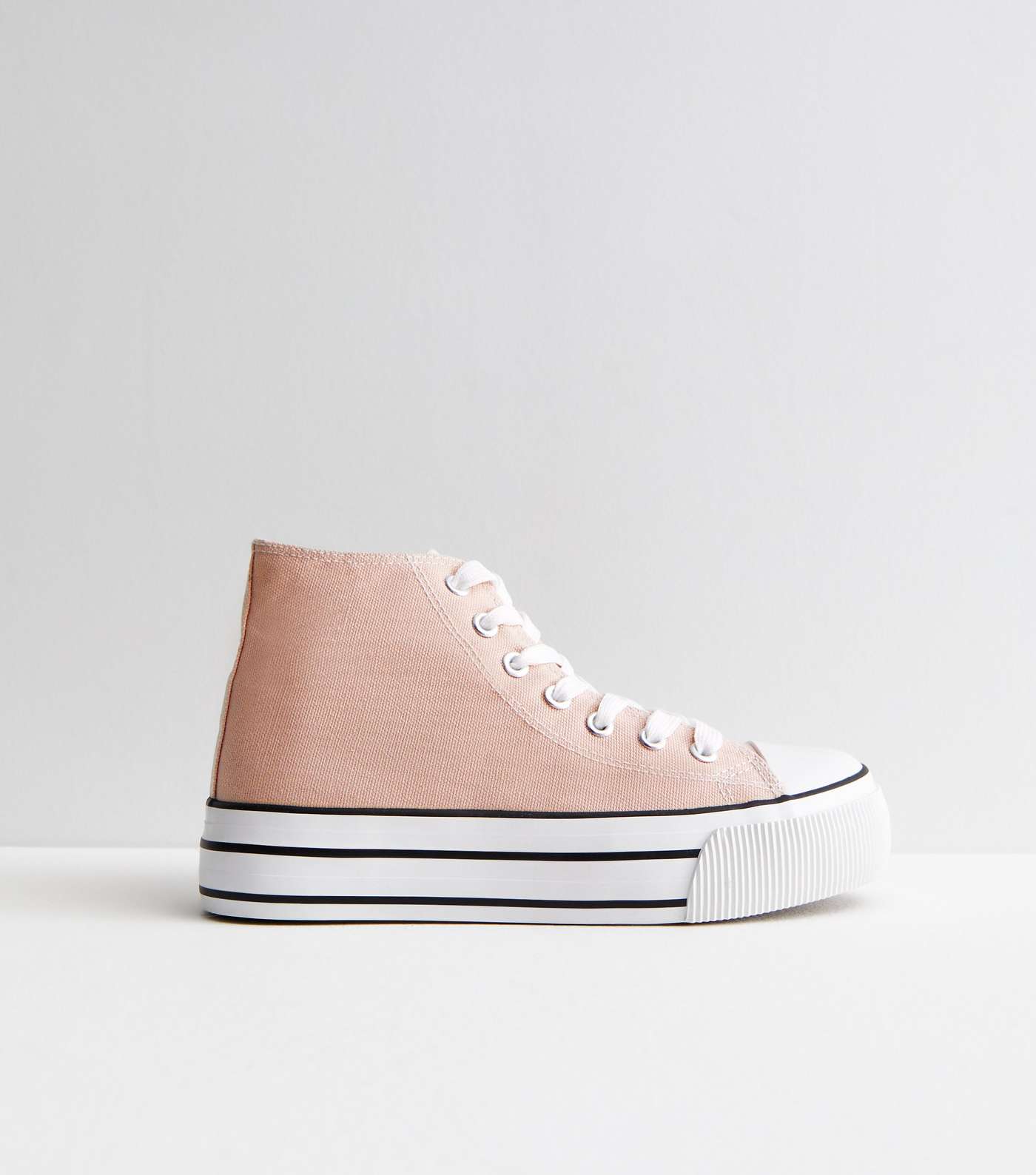 Pale Pink Double Stripe Canvas High Top Trainers Image 3