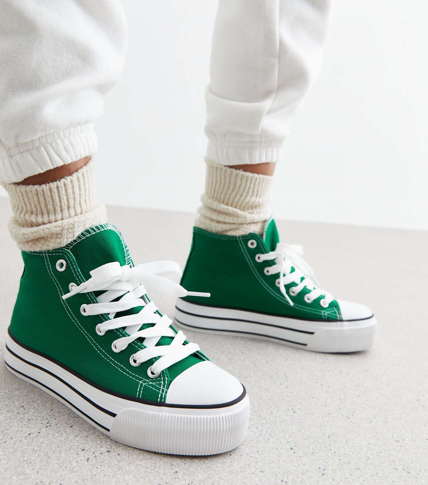 Green Double Stripe Canvas High Top Trainers Image 2