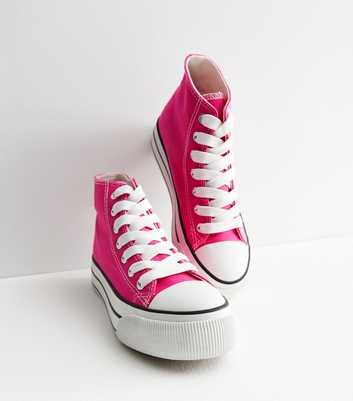 Bright Pink Double Stripe Canvas High Top Trainers