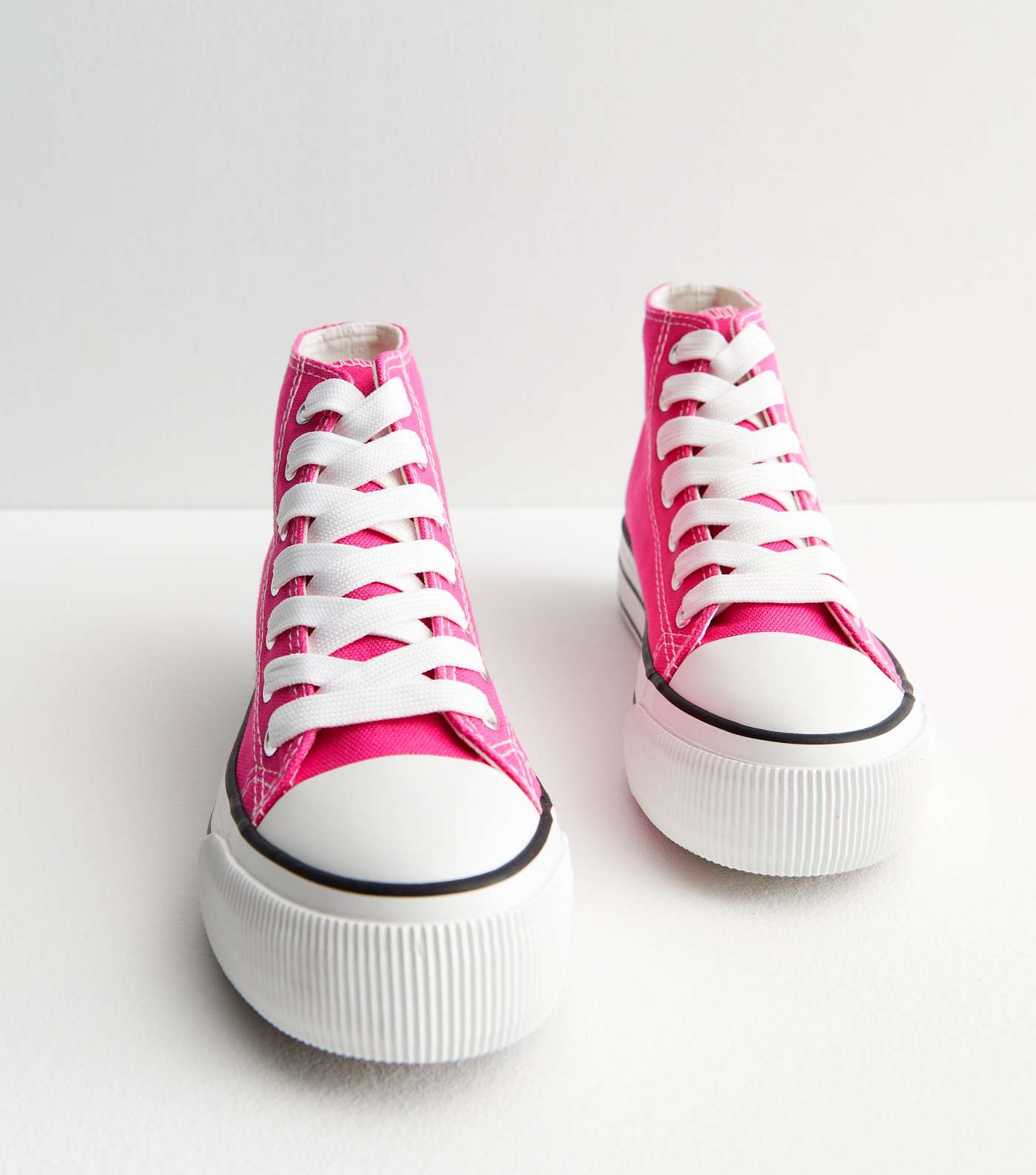 Bright Pink Double Stripe Canvas High Top Trainers Image 3