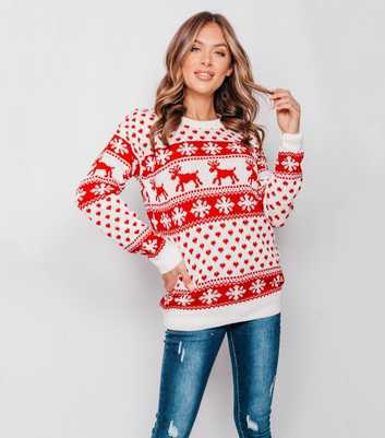 JUSTYOUROUTFIT Red Fair Isle Reindeer Knit Christmas Jumper