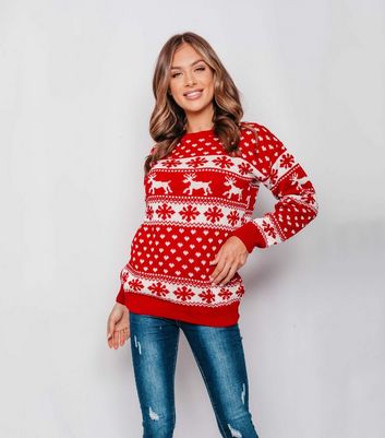 JUSTYOUROUTFIT Red Fair Isle Reindeer Knit Christmas Jumper
